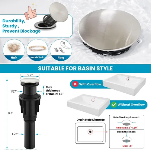 Miniatura 4 de gotonovo Grifo para lavabo, diseño de 360° con salida giratoria, manija única, grifo alto para baño de 1 agujero, lavabo de granja, mezclador