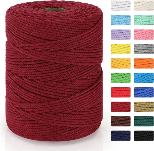 Miniatura 15 de Cordón de macramé de 0.157 in x 328 yardas Cuerda de macramé 100% algodón natural Cuerda de algodón trenzado de 4 hebras para manualidades, Caqui