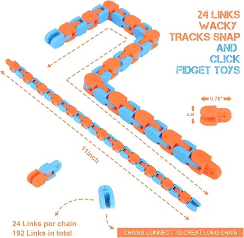 Miniatura 2 de 8 piezas de 24 eslabones Fidgets Wacky Tracks juguetes fidget para niños estudiantes de aula regalos rellenos de calcetín escolar plástico sensorial