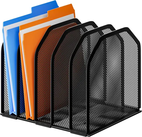 FUCDTEFC Organizador de archivos de escritorio, organizador de escritorio vertical ajustable de 5 secciones, clasificador de archivos, estante