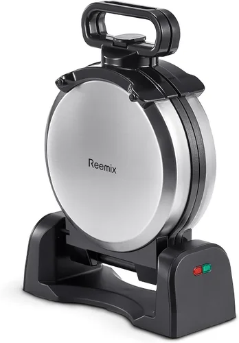 Máquina para hacer gofres, plancha redonda clásica belga para gofres con diseño giratorio de 180°, placas antiadherentes y mango de tacto frío,