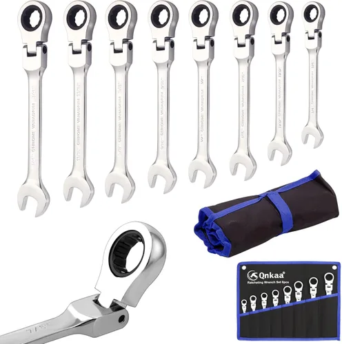 Miniatura 7 de Qnkaa Juego de Llaves de Trinquete Flexibles 8 piezas 9-17mm Llave Inglesa Anillo de Engranaje Trinquete Combinación Kit de Llaves Flexibles Cabezal