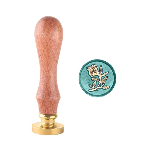 Sello de cera con cabeza de latón extraíble y mango de palisandro, sello retro vintage para sobres de boda, tamaño mediano
