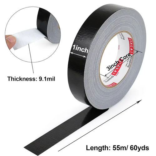 Miniatura 3 de JIALAI HOME Cinta adhesiva negra, 1 pulgada x 60 yardas, resistente, flexible, sin residuos, cinta impermeable para todo clima, resistente a