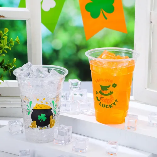 Miniatura 6 de JOYIN 72 vasos de plástico de 16 onzas para el día de San Patricio, vasos desechables verdes a granel con 4 patrones de caldero de trébol