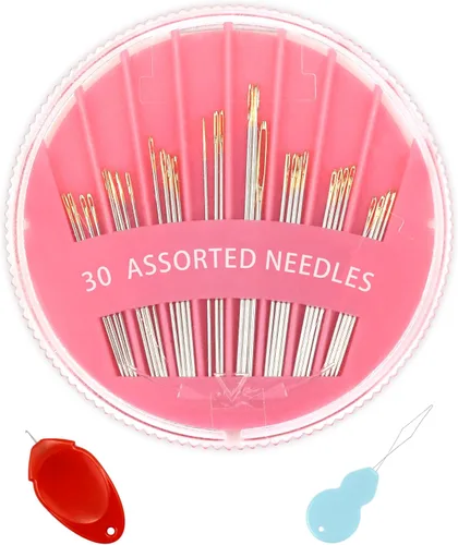 Miniatura 9 de FIVEIZERO Juego de 30 Agujas de Acero para Costura a Mano, Kit de 6 Tamaños de Agujas de Ojo Grande para Bordado y Costura a Mano con Enhebradores