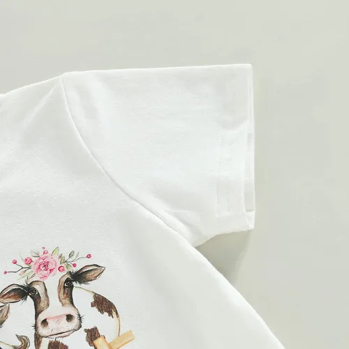 Miniatura 67 de fhutpw Conjunto de camiseta de manga corta con estampado de vaca y pantalones acampanados de dibujos animados para niñas