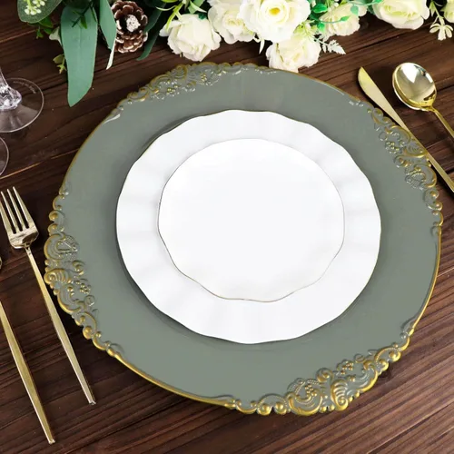 Miniatura 20 de Efavormart - Paquete de 6 platos barrocos redondos de oro rosa de 13 pulgadas, borde en relieve de hojas, perfecto para decoración de catering