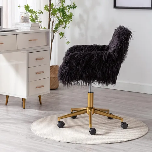 Miniatura 4 de Silla de escritorio moderna de piel sintética, silla de oficina en casa para mujeres, niñas y adolescentes, silla de escritorio negra giratoria