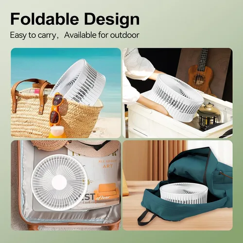 Miniatura 3 de Ventilador recargable plegable portátil – Altura ajustable de 4000 mAh USB-C funciona con pilas, ventilador pequeño silencioso de 4 velocidades