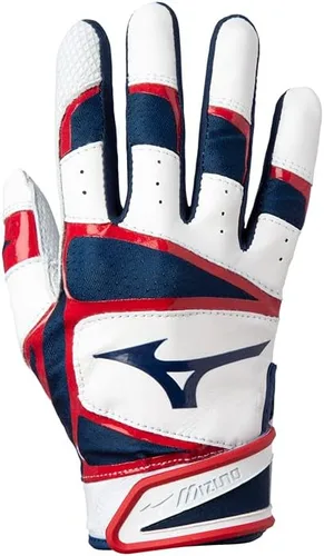 Miniatura 11 de Mizuno B-303 Guantes de béisbol para bateo Par Para adultos y jóvenes Palma de cuero de grano completo Inserciones AirMesh Solapas