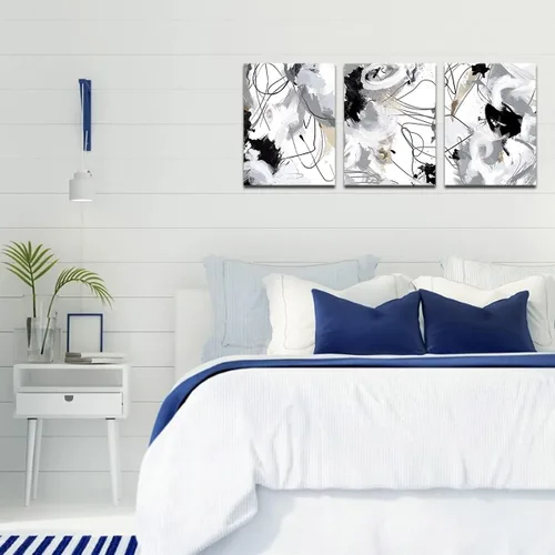 Miniatura 4 de Lienzo abstracto para pared, para dormitorio, baño, sala de estar, decoración de pared, negro, blanco, gris, moderno, abstracto, lienzo, impresiones
