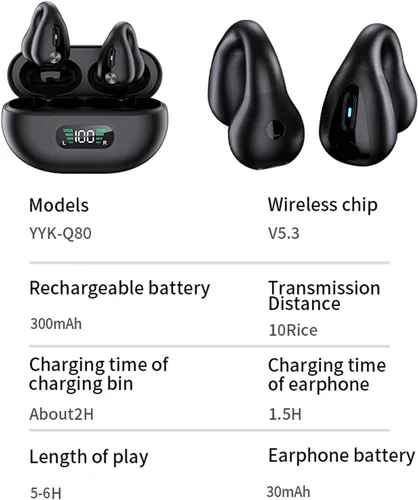 Miniatura 3 de Auriculares inalámbricos de oreja abierta Bluetooth con clip en mini auriculares estuche de carga para auriculares deportivos de conducción ósea