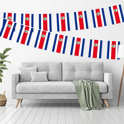 Miniatura 2 de G128 Bandera costarricense de Costa Rica Bandera de 8.2 x 5.5 pulgadas, cuerda completa de 33 pies Poliéster 150D impreso, decoraciones