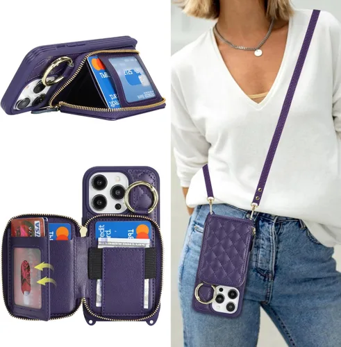 Miniatura 15 de Funda Cartera Bandolera para iPhone 11, Cuero PU Cremallera Bolso Cartera Funda Plegable con Tapa, Funda Folio con Soporte con Ranuras para Tarjetas