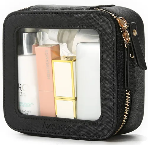Miniatura 42 de Aveniee Organizador de bolsa de maquillaje transparente, bolsa de aseo de viaje para mujer, bolsa de cosméticos impermeable con cremalleras, Rosa