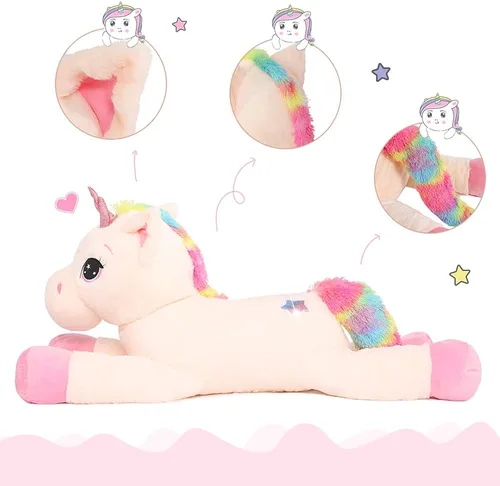Miniatura 7 de Tezituor Juguetes de peluche de unicornio grande de 43 pulgadas, animales de peluche de unicornio blanco hueso, bonitas decoraciones de cumpleaños