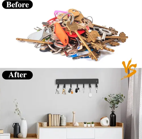 Miniatura 3 de Paquete de 2 soportes para llaves de pared, 10 ganchos para llaves de automóvil para pared, no requiere perforaciones, adhesivo para llavero