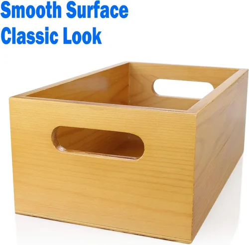 Miniatura 4 de Un organizador de madera de pino seleccionado, caja abierta, 4 paquetes, contenedor de almacenamiento de madera de 6 x 10 pulgadas con asa para baño