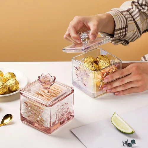 Miniatura 6 de WHJY Lindo tarro de cristal para dulces con tapa, tarro de cristal iridiscente para escritorio de oficina, platos de dulces coloridos para bufé
