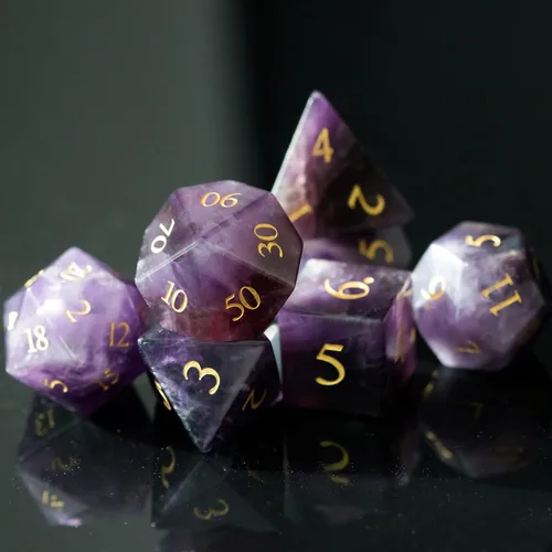 Miniatura 4 de UDIXI Juego de dados de piedras preciosas de amatista, dados DND de piedra de cristal D&D con estuche de regalo para juegos de rol y juegos de mesa