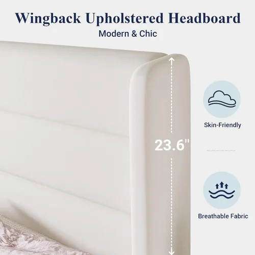 Miniatura 4 de Allewie - Base de cama tamaño Queen con cabecera acolchada tapizada en terciopelo con respaldo abatido, sin necesidad de somier, espacio de Blanco