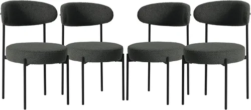 Miniatura 14 de WestinTrends Alexandria Mid-Century - Sillas de comedor redondas tapizadas de sherpa (juego de 2), color gris carbón