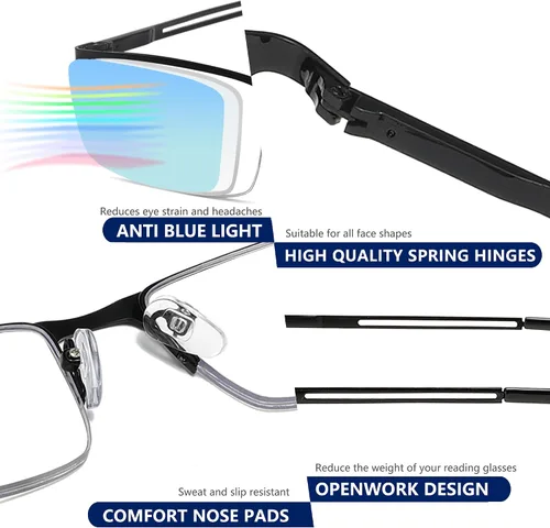 Miniatura 3 de LOUOL READERS para Hombres Lentes de Lectura con Bloqueo de Luz Azul, Lentes de Marco Medio de Metal con Bisagra de Resorte, Pack de 3