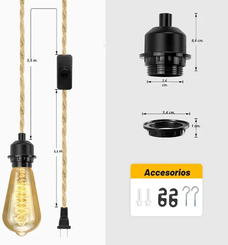Miniatura 4 de LYOOWNG Cable de luz colgante con enchufe, luces colgantes estilo granja con cable enchufable, kit de cable de luz colgante de 15 pies de cuerda