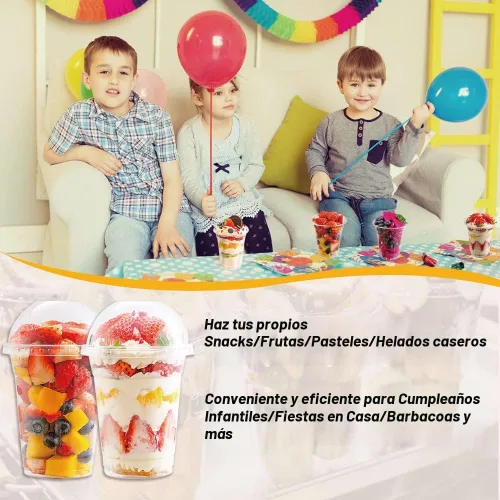 Miniatura 5 de Vasos de plástico transparente de 12 onzas con tapas de cúpula, tazas de postre con tapas (25 juegos), vasos desechables para fiestas de PET