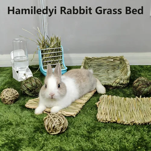 Miniatura 5 de Hamiledyi Cama de hierba de conejo, alfombrilla de heno natural hecha a mano, bolas masticables para conejo, jerbo, chinchilla, cobaya, hurón, otros