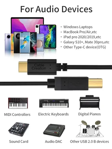 Miniatura 7 de CableCreation Cable de impresora USB C a B de 3.3 pies, escáner y cable MIDI para piano digital Yamaha Casio, controlador DJ, 1 M, negro