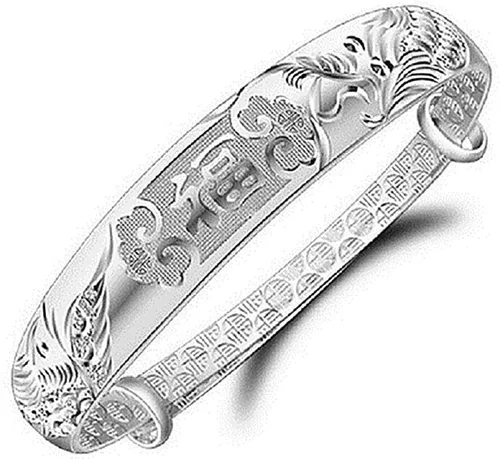 Miniatura 5 de Pulsera ajustable tallada de plata de ley 999 maciza con dragón chino fénix tallada para mujer, 0.51 onzas de peso para mujeres, mujeres y ancianos