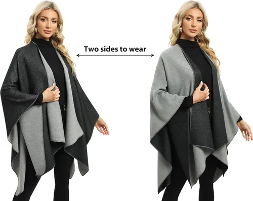 Miniatura 22 de Femdouce Manta cálida para mujer, ligera, con frente abierto, capa tipo poncho para primavera, otoño e invierno