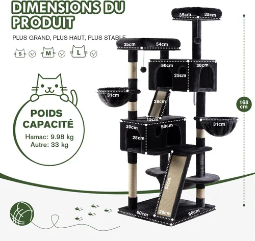 Miniatura 8 de MUTICOR Árbol para gatos de 66 pulgadas de varios niveles, grande, para interiores, con felinos grandes/perchas de felpa Gris oscuro