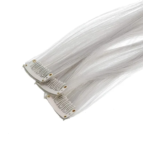 Miniatura 3 de SWACC 12 extensiones de cabello lacio de un color con clip para mujer, extensiones de cabello sintético con rayas de color (gris plateado)