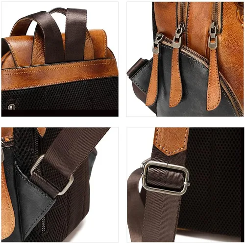 Miniatura 5 de Mochila de cuero para mujer, organizador retro de bronceado vegetal, bolso de cuero vintage en relieve tótem, naranja marrón, Bolso de hombro tótem
