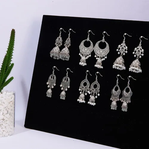 Miniatura 5 de SUNNYCLUE 1 caja de bricolaje 6 pares de aretes colgantes étnicos indios vintage, kit de fabricación de aretes colgantes Jhumka Jhumki Bollywood