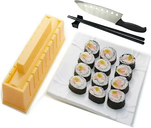 YUHE - Máquina para hacer sushi, juego de moldes para sushi de bricolaje, kit fácil de hacer sushi, con palillos, soporte para palillos y cuchillo