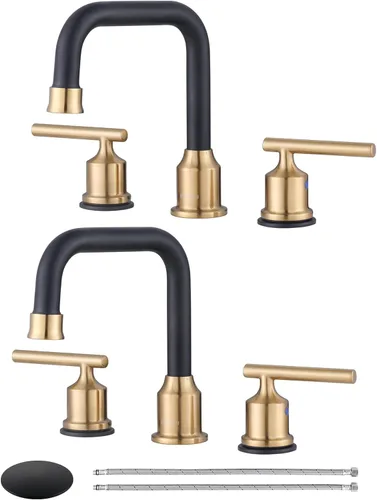 Miniatura 18 de WOWOW - Grifo de baño de diseño estándar de 8 pulgadas, 3 piezas para lavabo, llave mezcladora giratoria en 360 grados, acabado cromado, moderno