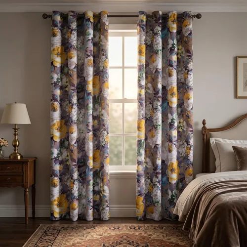 Miniatura 11 de Leeva - Cortinas de ventana para sala de estar, con estampado floral, cortinas de lino texturizado pesado con aislamiento térmico y oscurecimiento