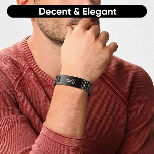 Miniatura 4 de VNOX - Correa de reloj de eslabones de acero inoxidable para hombre con grabado personalizado gran regalo para papá