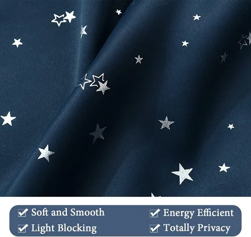 Miniatura 4 de H.VERSAILTEX Cortinas opacas con estrellas para habitación de niños y niñas, con bloqueo de luz completa, bonitas cortinas gruesas y suaves