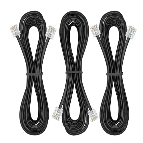 Miniatura 10 de Paquete de 3 cables de extensión de teléfono de 1 pie con enchufes RJ11 6P4C estándar para teléfono fijo y fax (3, negro, 1 pie)