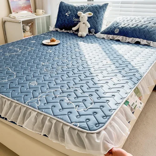 Miniatura 23 de Sábanas de bolsillo profundo, sábanas de látex de seda de hielo, fundas de colchón con estampado de dibujos animados agradables a la piel, con Gris
