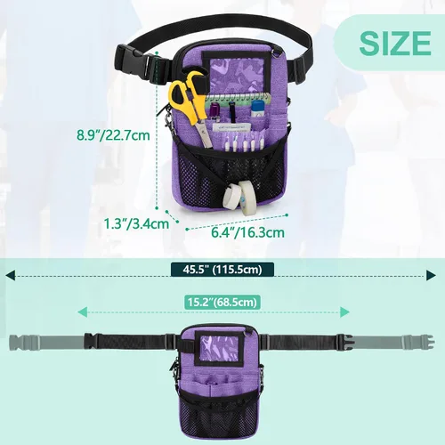 Miniatura 7 de Trunab Riñonera con soporte para cinta y bolsillos para equipo médico, bolsa de almacenamiento de cintura con correa ajustable para la cintura