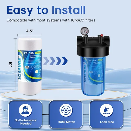 Miniatura 6 de ICEPURE Filtro de agua de sedimentos para toda la casa, 5 micrones, 10 x 4.5 pulgadas, compatible con Culligan RFC-BBSA, W15-PR, HD-950, WFHD13001B