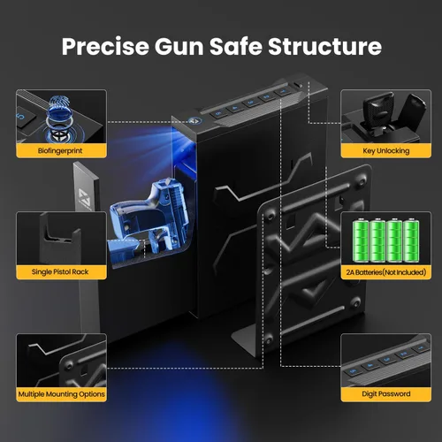 Miniatura 4 de XDeer Caja fuerte biométrica para pistola, caja fuerte para pistola deslizante, pistola de acceso rápido 0.1s para mesita de noche, mesita de noche
