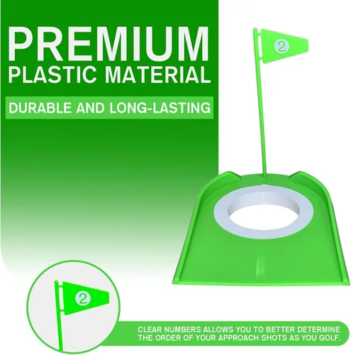 Miniatura 2 de Paquete de 9 tazas de golf con banderas, ayudas de entrenamiento de golf de plástico con recuperador de pelotas de golf, juego de agujeros de Verde