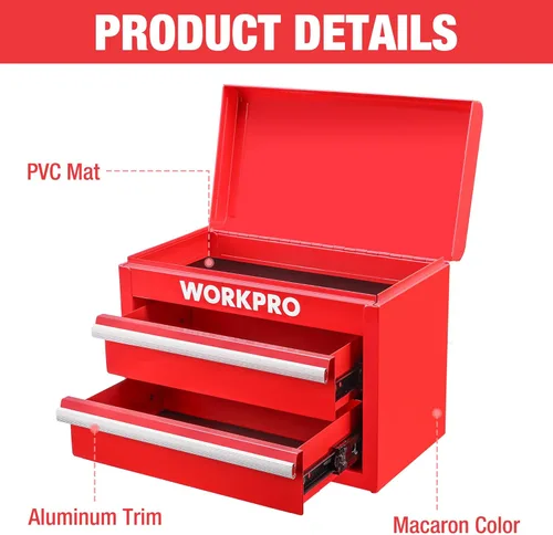 Miniatura 3 de WORKPRO Caja Mini de Herramientas de Metal, Caja de Herramientas Superior con Dos Cajones con Guías de Rodamiento de Bolas, Forros de Cajones de PVC